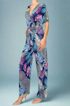 Palm Leaf Print Jumpsuit Navy