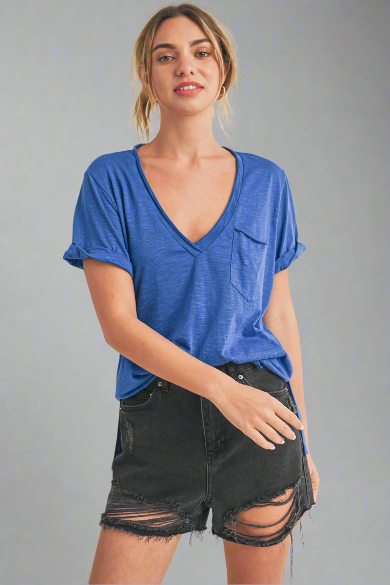 Zoie Rolled Sleeve Tee - Cobalt