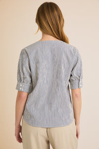 V Neck Popover Top - Navy