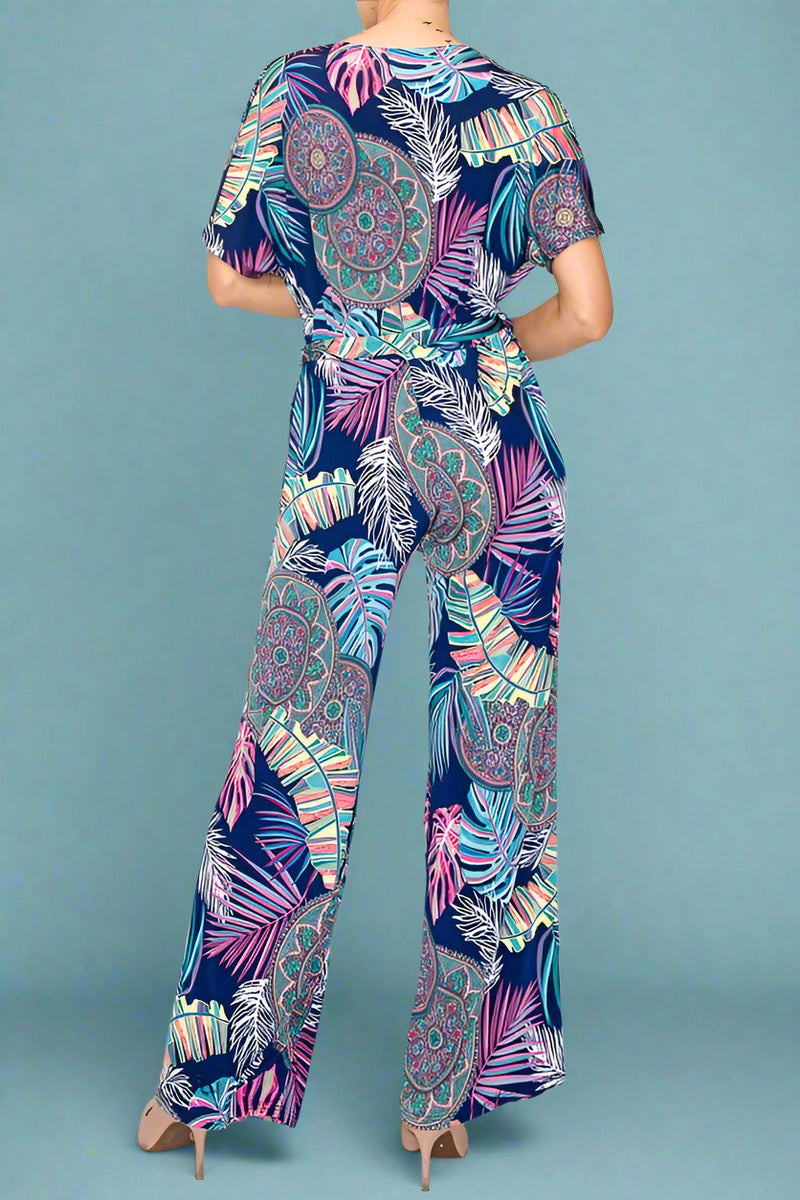 Palm Leaf Print Jumpsuit Navy