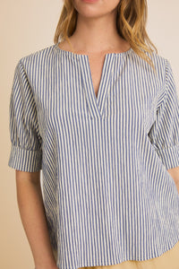 V Neck Popover Top - Navy