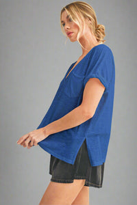 Zoie Rolled Sleeve Tee - Cobalt