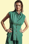 Fitted Button Up Top Green
