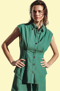 Fitted Button Up Top Green