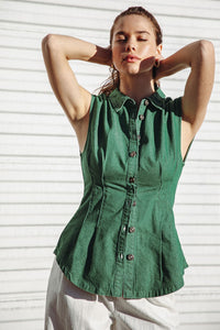 Fitted Button Up Top Green