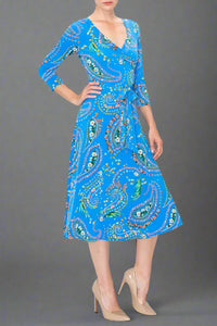 Janette Faux Wrap Dress - Royal