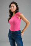 Eyelet Embroidery Knit Top - Fuchsia