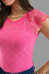 Eyelet Embroidery Knit Top - Fuchsia