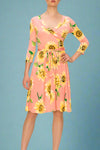 Janette Faux Wrap Sunflower Dress - Blush