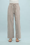 Casual Striped Wide Leg Pants - Mocha