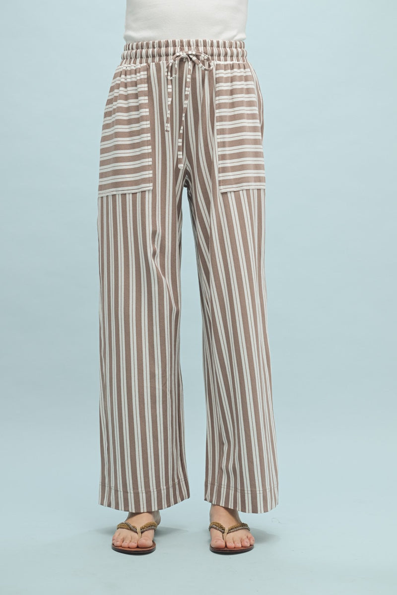 Casual Striped Wide Leg Pants - Mocha