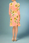 Janette Faux Wrap Sunflower Dress - Blush