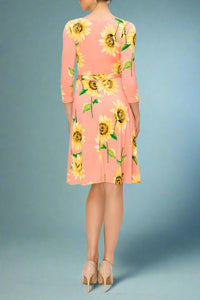 Janette Faux Wrap Sunflower Dress - Blush