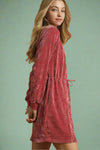 Velour Drawstring Mini Dress - Burgundy