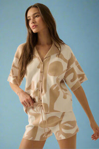 Abstract Floral Knit Shirt - Sand