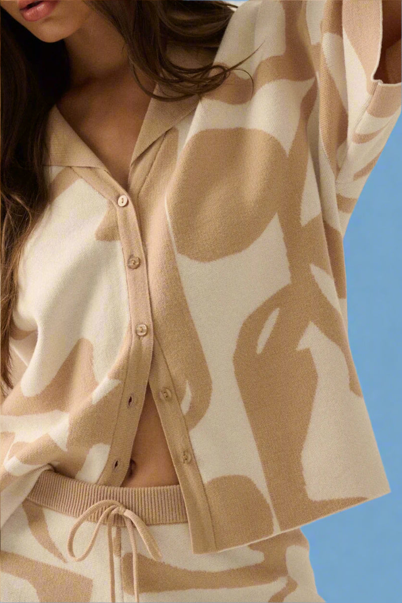 Abstract Floral Knit Shirt - Sand
