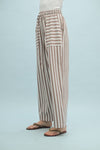 Casual Striped Wide Leg Pants - Mocha