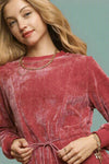 Velour Drawstring Mini Dress - Burgundy