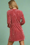 Velour Drawstring Mini Dress - Burgundy