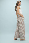 Casual Striped Wide Leg Pants - Mocha