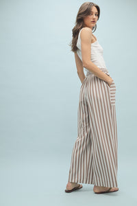 Casual Striped Wide Leg Pants - Mocha