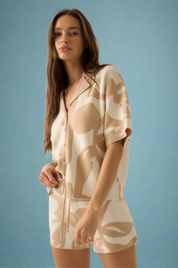 Abstract Floral Knit Shirt - Sand