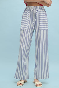 Casual Striped Wide Leg Pants - Cloud