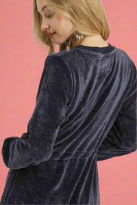 Velour Drawstring Mini Dress - Midnight