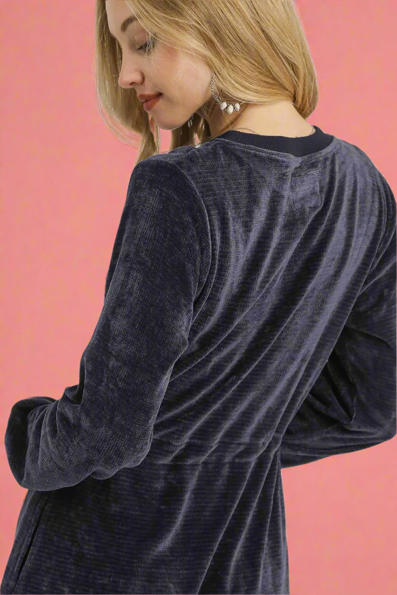 Velour Drawstring Mini Dress - Midnight