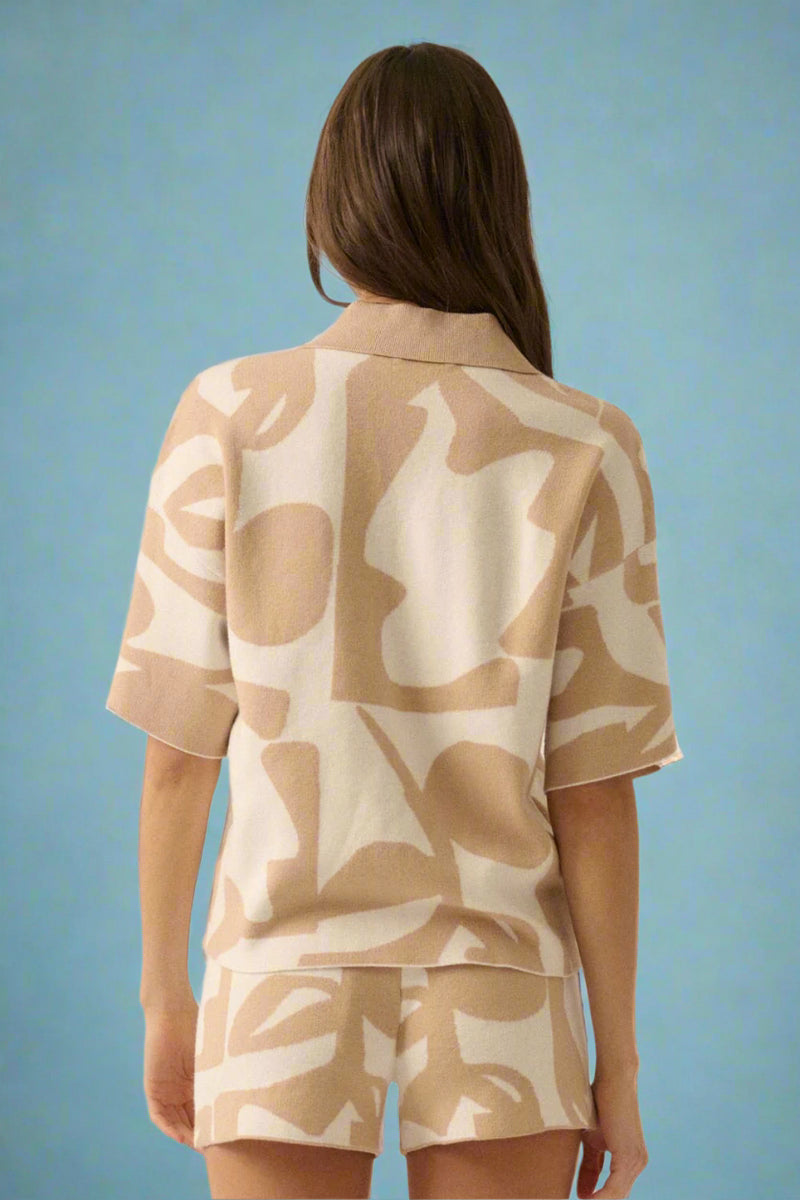 Abstract Floral Knit Shirt - Sand