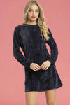 Velour Drawstring Mini Dress - Midnight