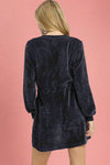 Velour Drawstring Mini Dress - Midnight