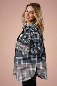 Grey, Black & White Plaid Flannel