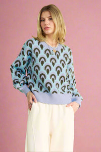 Scale Jacquard Knit Sweater - Blue