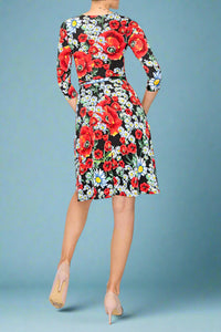 Janette Faux Wrap Dress - Black Floral
