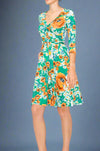 Janette Faux Wrap Dress - Green Floral