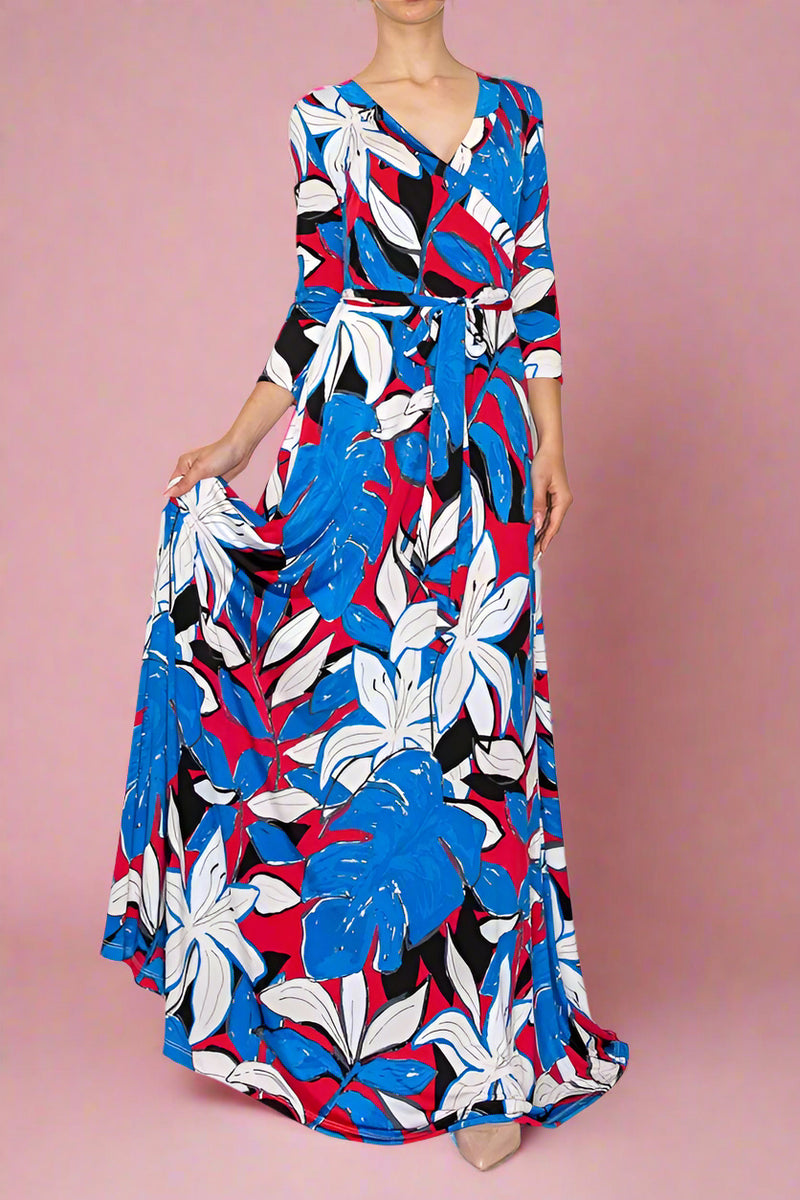 Maxi Faux Wrap Dress - Tropical Coral