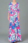 Maxi Faux Wrap Dress - Floral Fushia
