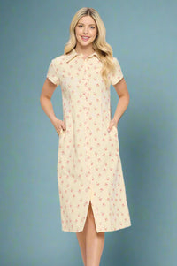 Sweet Cherry Print Dress - Tan