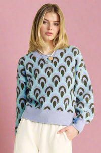 Scale Jacquard Knit Sweater - Blue