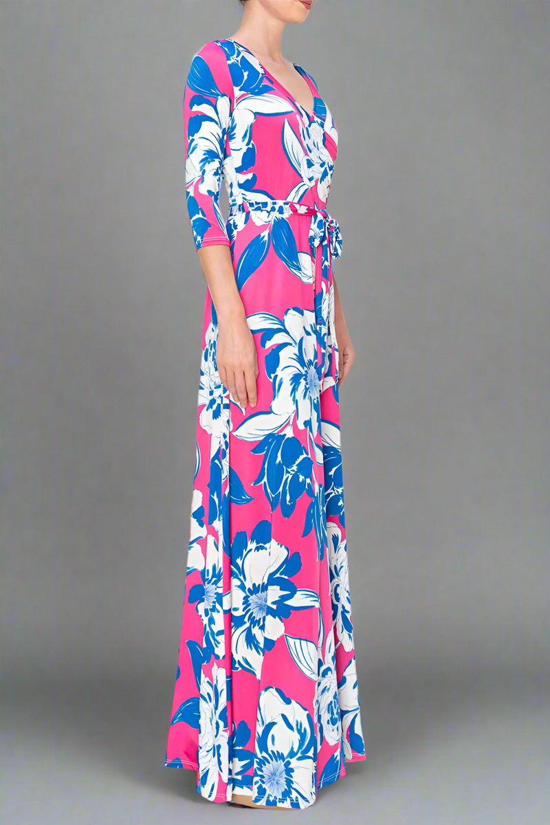 Maxi Faux Wrap Dress - Floral Fushia