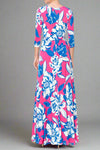 Maxi Faux Wrap Dress - Floral Fushia