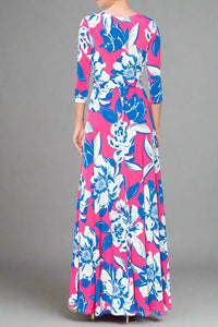 Maxi Faux Wrap Dress - Floral Fushia