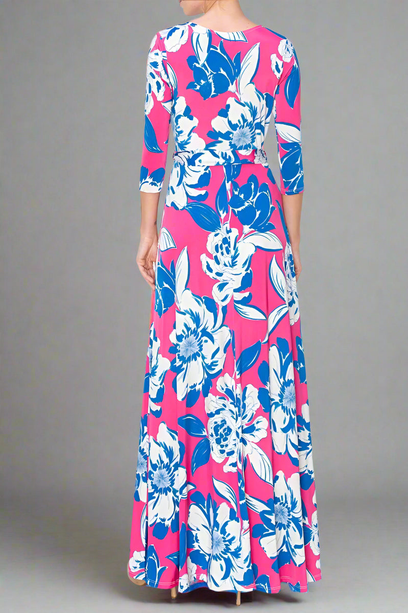 Maxi Faux Wrap Dress - Floral Fushia