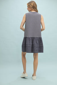 Mixed Media Striped Mini Dress - Blue