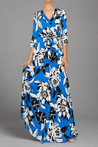 Maxi Faux Wrap Dress - Floral Royal
