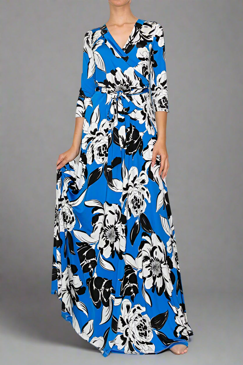 Maxi Faux Wrap Dress - Floral Royal