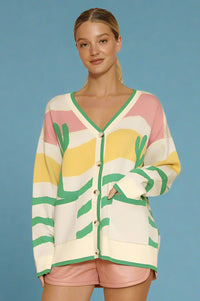 Wavy Stripe Cactus Knit Cardigan