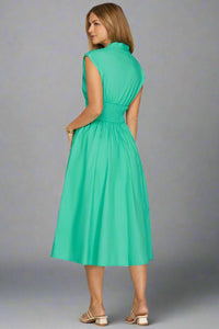 Smocked Front Zip Midi Dress - Jade