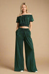 Pleated Wide Leg Pant - Emerald